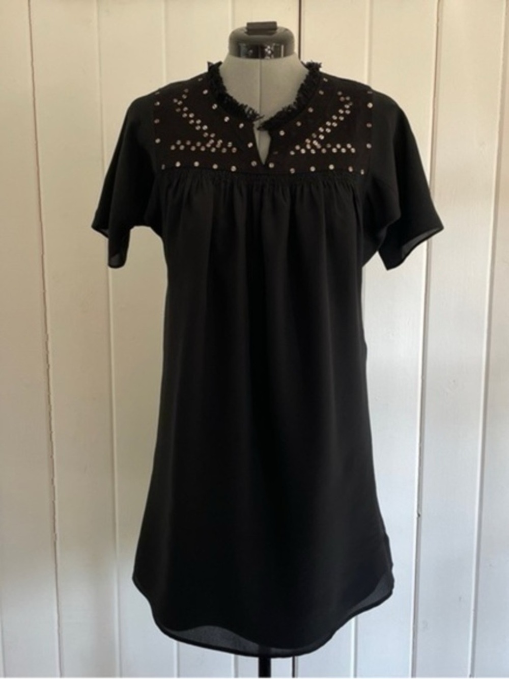 Black Embellished Short-Sleeve Tunic Dress